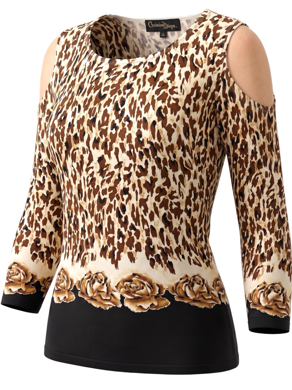 Vintage Christine Phillipe Leopard & Rose Print Cut Out Shoulders Beaded Size L